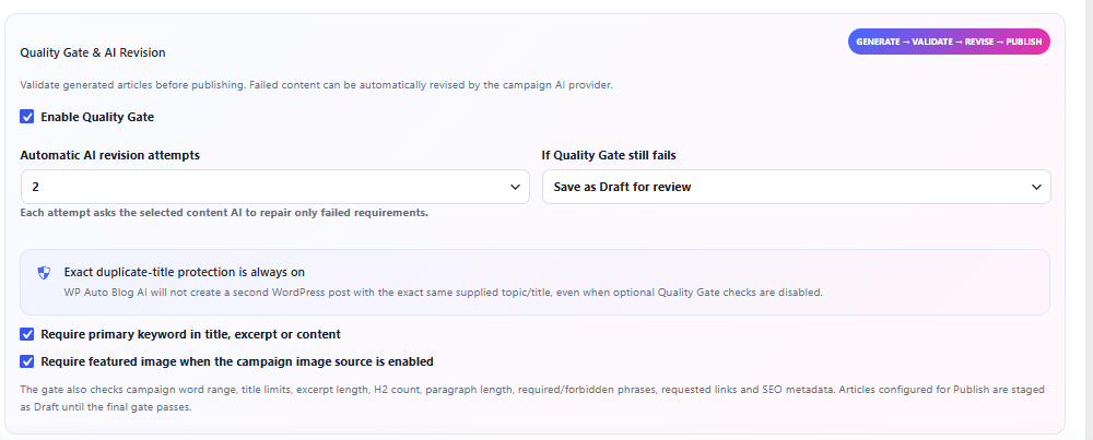 WP Auto Blog AI quality checks